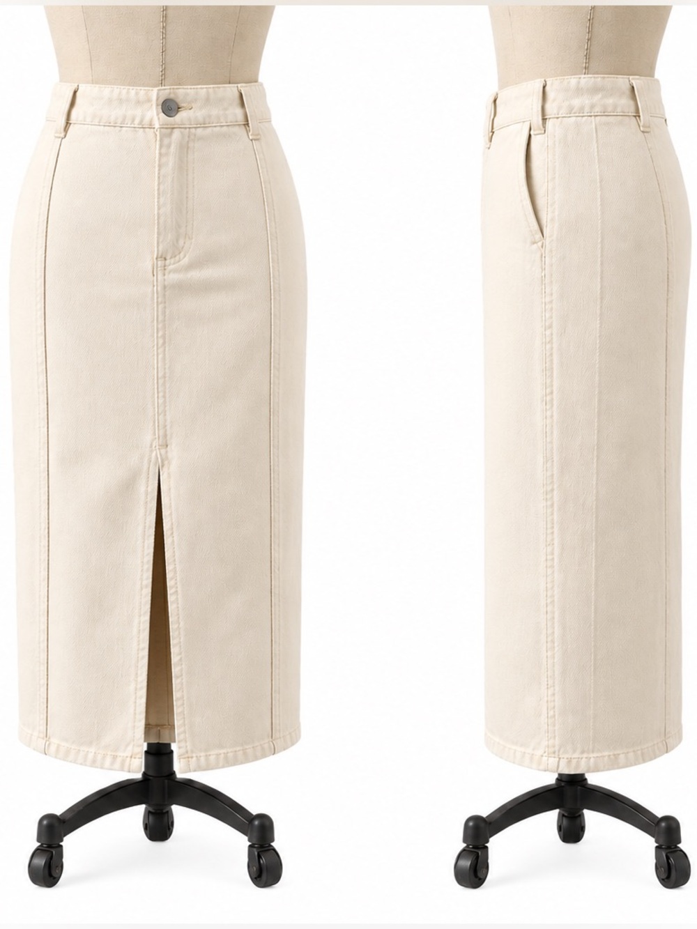 ZARA IVORY DENIM MIDI SKIRT